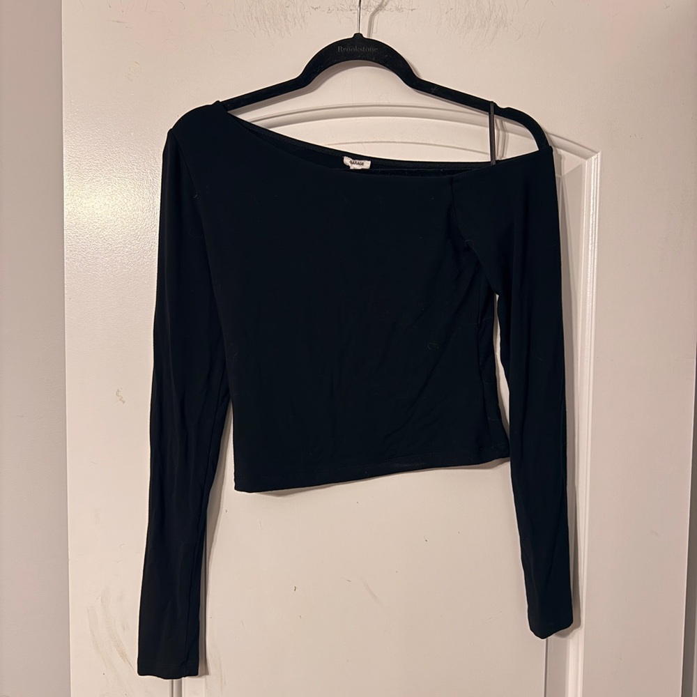 Garage Black Long Sleeve Off-Shoulder Top